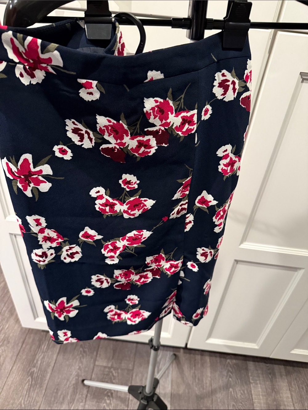 J. Crew Navy Pencil Skirt with Pink & White Floral Print